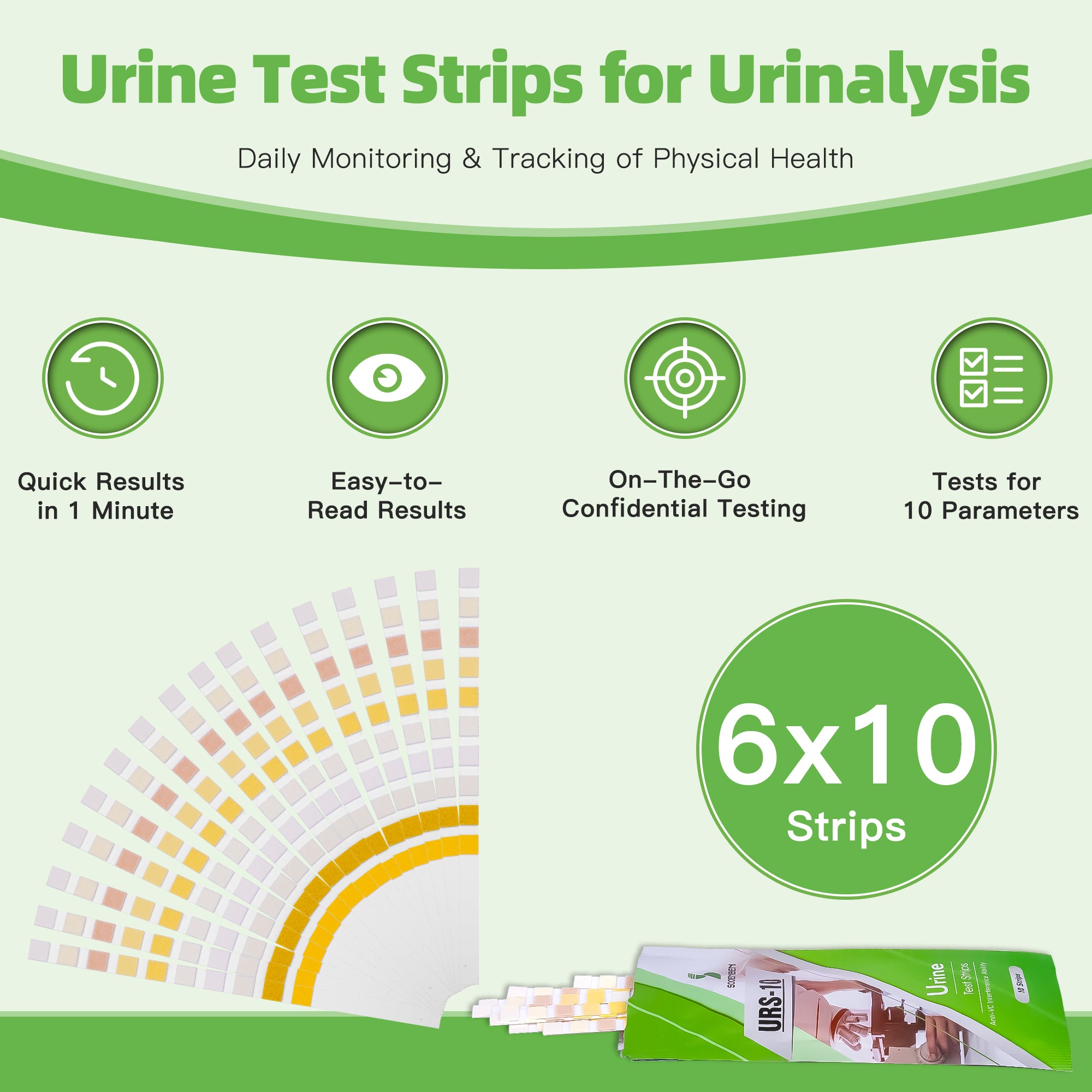 10-in-1 Urine Test Strips 60ct, Green