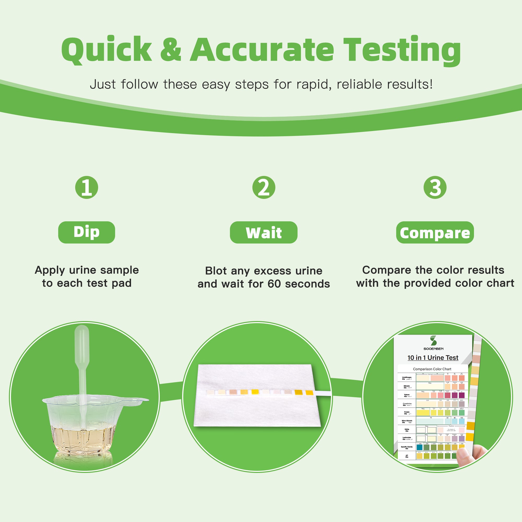 10-in-1 Urine Test Strips 60ct, Green
