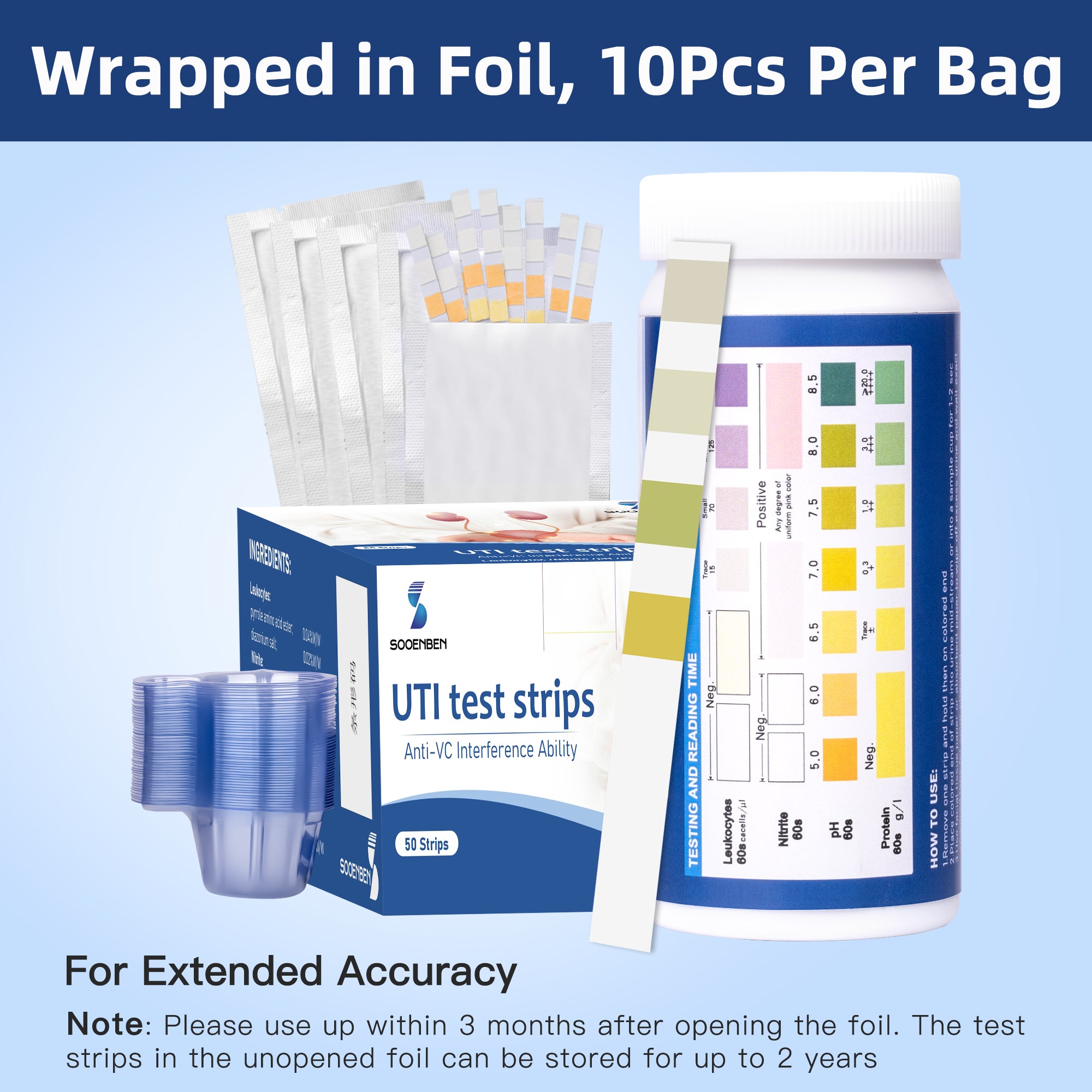 4-in-1 UTI Test Strips 50ct, Blue