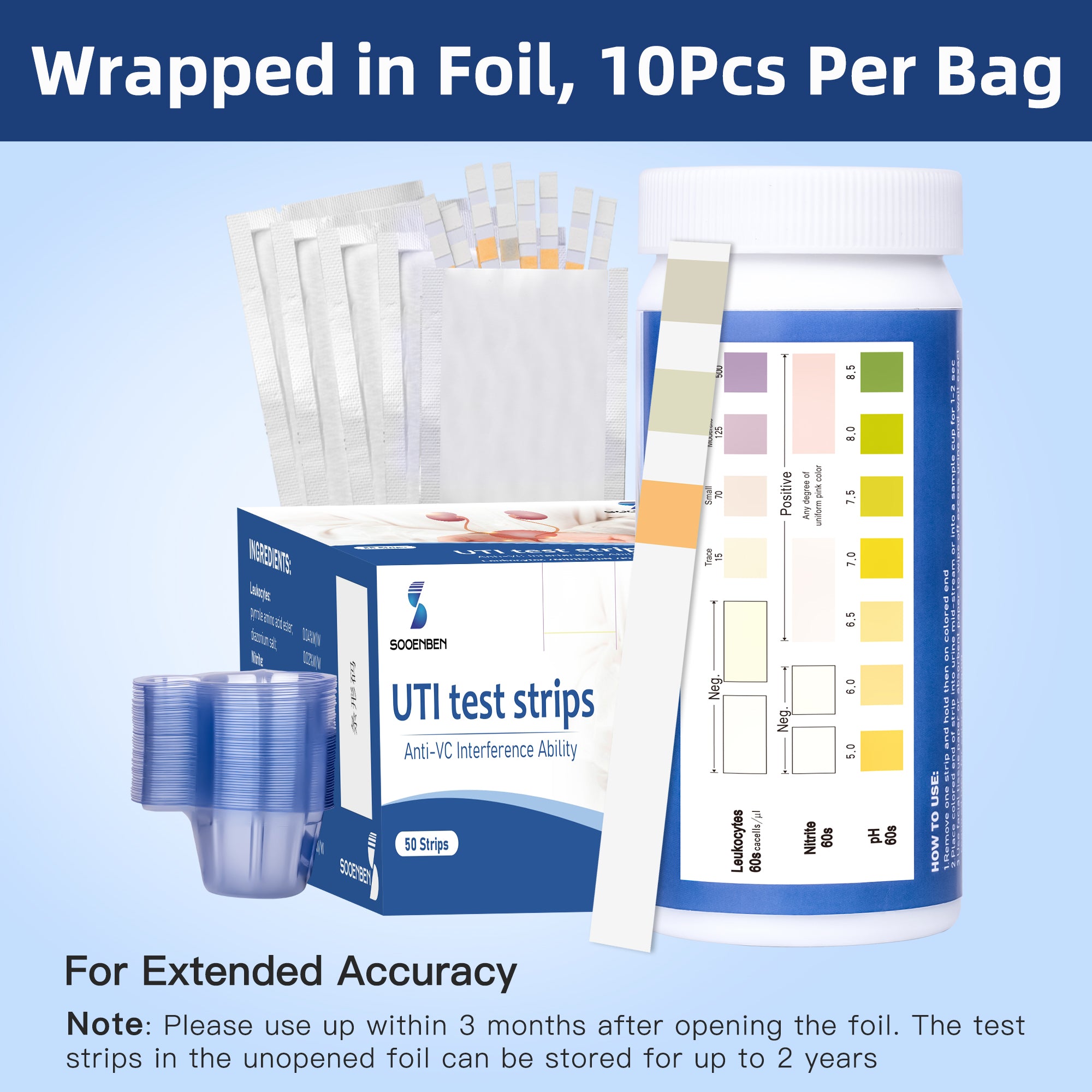 3-in-1 UTI Test Strips 50ct, Blue