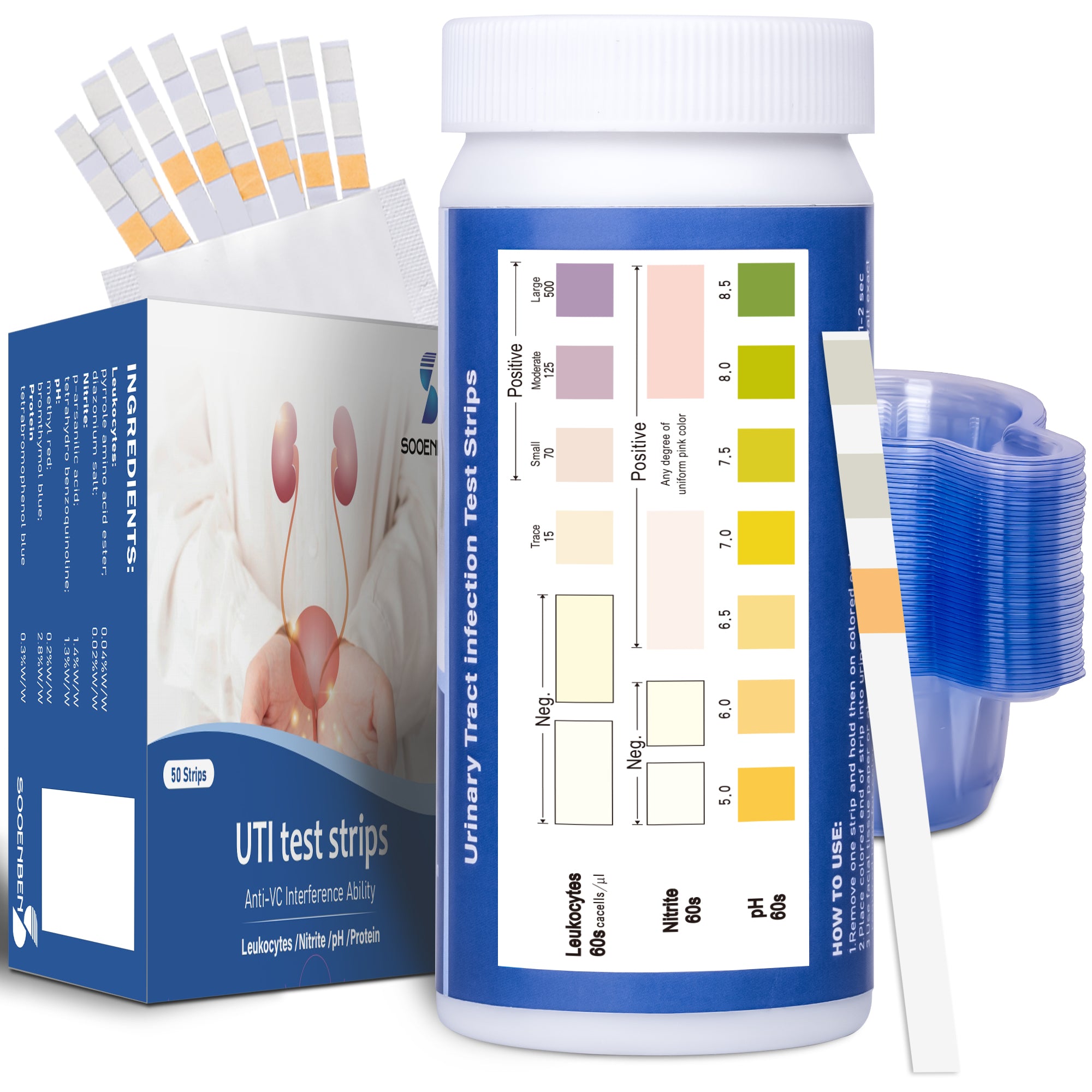3-in-1 UTI Test Strips 50ct, Blue