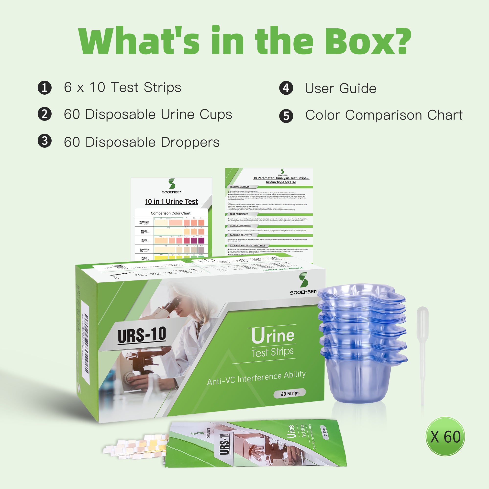 10-in-1 Urine Test Strips 60ct, Green